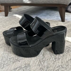 Jeffrey Campbell Denate Patent 2-strap sandals. Block platform heels.